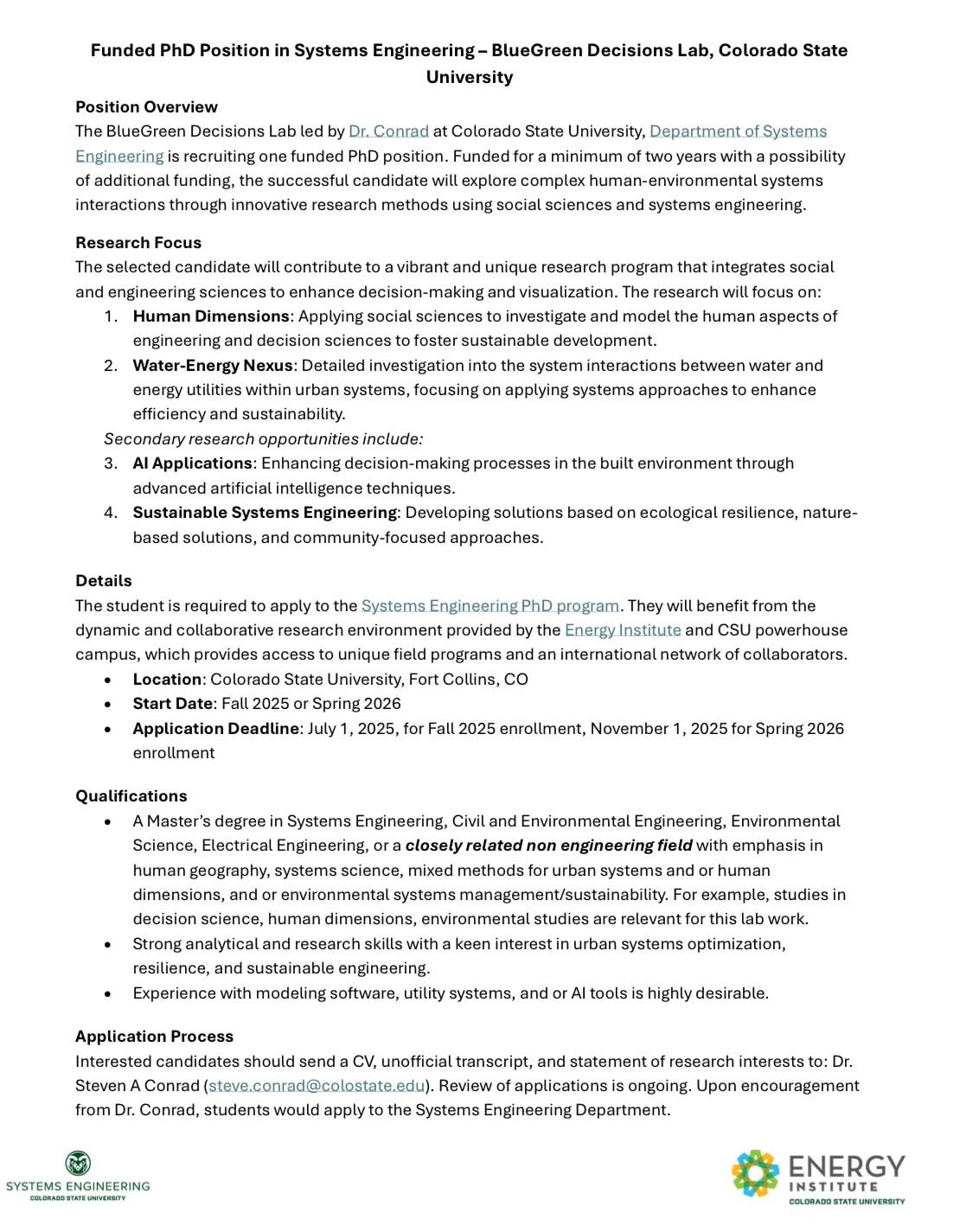 Funded PhD in Systems Engineering